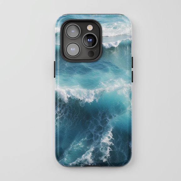 Ocean Waves For All iPhone Series Tough Phone Case Nature Theme Blue Teal