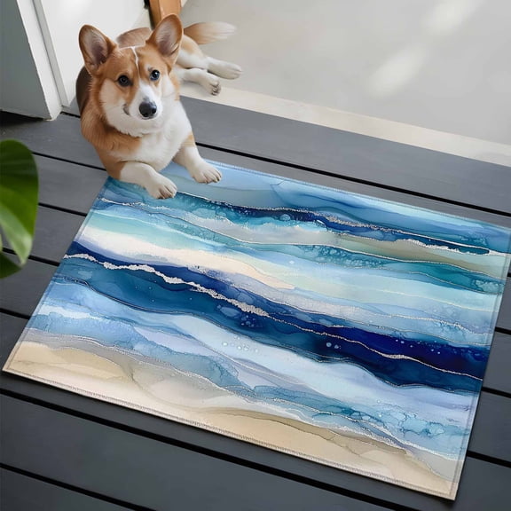 Ocean Waves Front Door Rugs 2x3 ft Abstract Gradient Blue White Marble Waves Small Rug for Entryway Non Slip Washable Bathroom Door Mat Absorbent Floor Mat for Indoor Entrance