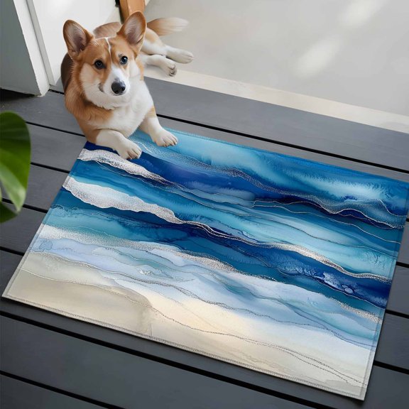 Ocean Waves Front Door Rugs 2x3 ft Gradient Blue White Marble Waves Small Rug for Entryway Non Slip Washable Bathroom Door Mat Absorbent Floor Mat for Indoor Entrance