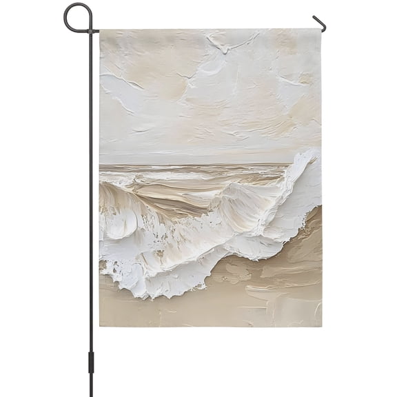 Ocean Waves Garden Flags For Outdoor, Abstract Coastal Beach Boho Beige White Small Double Side Yard Flags Weather Proof Garden Decor for Lawn Outside Holiday 12 x 18 Inches