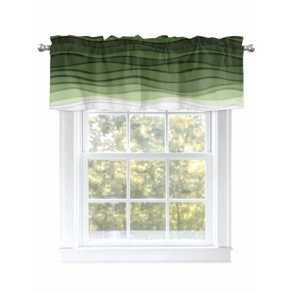 Ocean Waves Green Valances for Windows, Rod Pocket Kitchen Valance Curtains - Soft & Washable Small Window Treatment for Living Room,&nbsp;Bathroom, Ombre Texture , 42x12 Inch, 1 Panel