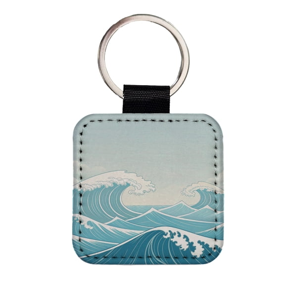 Ocean Waves High Surf Faux Leather Square Keychain