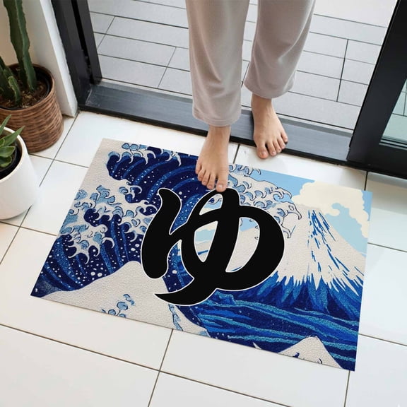 Ocean Waves Indoor Door Mat 20x31.5 Inch Japanese Mountain Peaks Waves Letter Sky Front Door Mat Non Slip Washable Entryway Rug Low Profile Dirt Trapper Doormat for Bathroom Kitchen Bedroom