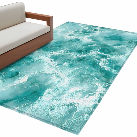 Ocean Waves Kitchen Runner Rug 2.7x5 Washable Runners for Hallway Non Slip Abstract Turquoise Summer Beach Water Large Area Rug Indoor Floor Carpet for Bathroom Laundry Entryway Bedroom Living Room
