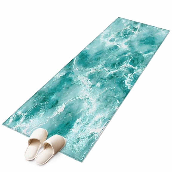 Ocean Waves Kitchen Runner Rug 2x6 Washable Runners for Hallway Non Slip Abstract Turquoise Summer Beach Water Large Area Rug Indoor Floor Carpet for Bathroom Laundry Entryway Bedroom Living Room