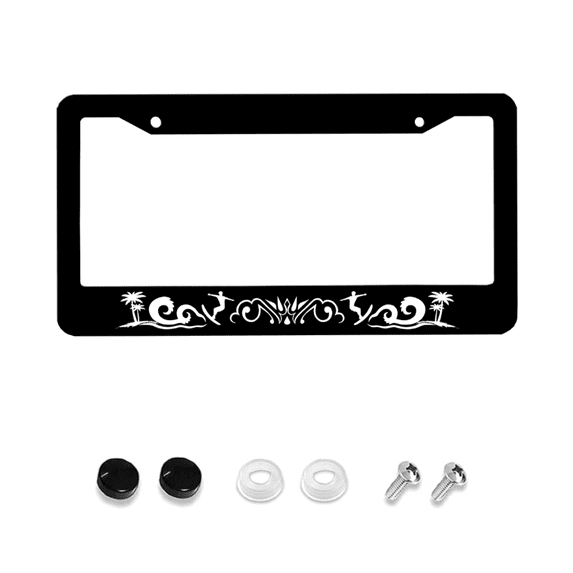 Ocean Waves License Plate Frame Black White Sea Wave Aluminium License Plate Frame Rust-Proof Auto Parts Decoration with Screws License Plate Holder for Men Women Youth 12x6 Inch