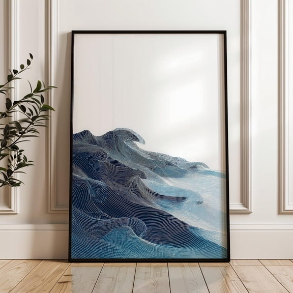 Ocean Waves Line Modern Minimalist Poster Unframed Paper Print