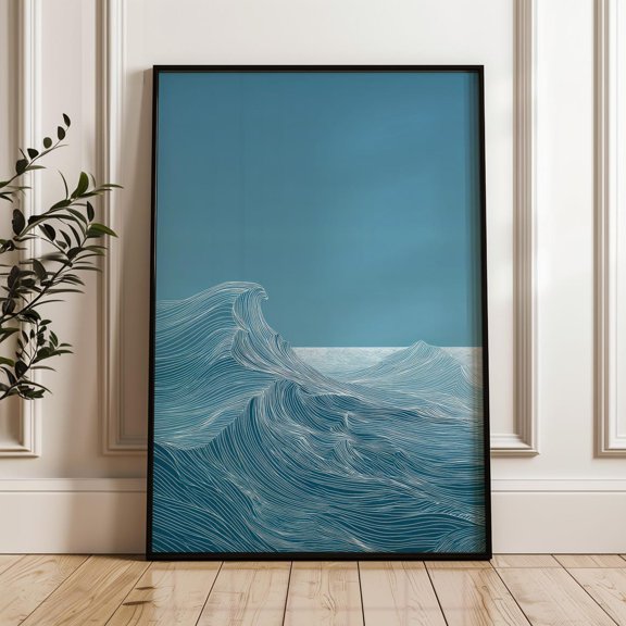 Ocean Waves Line Seascape Poster