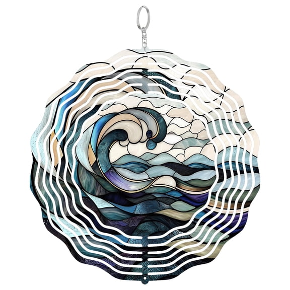 Ocean Waves Metal Wind Spinner, Abstract Kinetic Yard Art