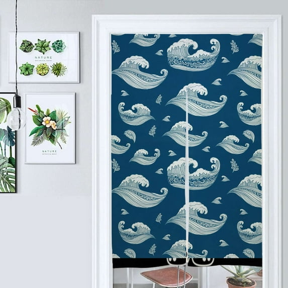 Ocean Waves Pattern Fabric Door Curtain Nordic Living Room DoorCurtain Porch Partition Curtain Kitchen Rative Half Curtain