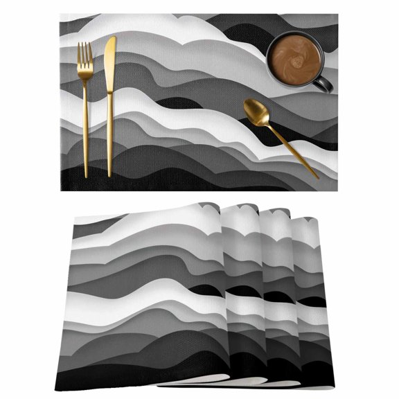 Ocean Waves Placemats Set of 6, Gray White Wave Non-Slip Place Mats Washable Table Mats for Kitchen Dining Table Decorations Indoor/Outdoor