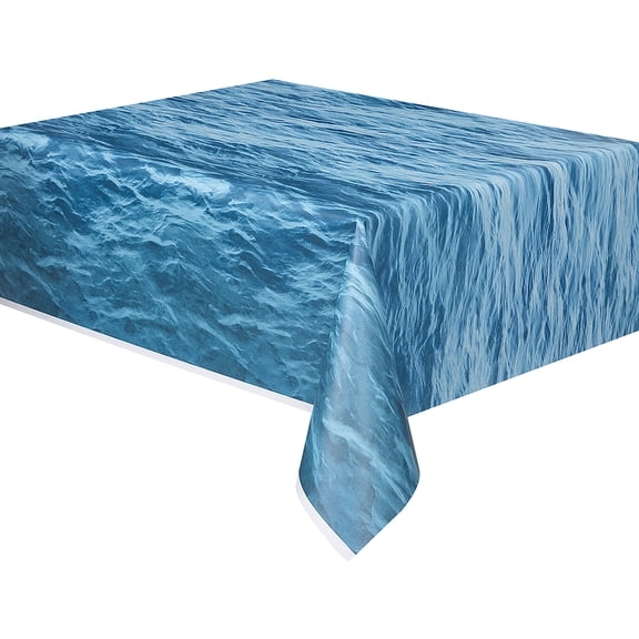 Plastic Ocean Waves Printed Table Cover, 108" x 54"