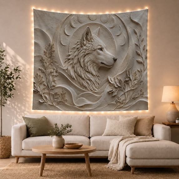Ocean Waves Presented with Monochromatic Sculptural Mimics, Nostalgic Vintage for Botanical Art Lovers, Wall Decor, Halloween Gift, Tapestry Wall Hanging for Dorm and Living Room