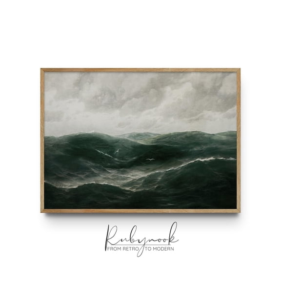 Ocean Waves Printable Moody Sea Dark Seascape Coastal Art, UNFRAMED Size 16x16