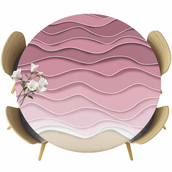 Ocean Waves Round Fitted Tablecloth with Elastic Edge, Abstract Spray Beach Stretch Table Covers for 36"-44" Tables Wipeable Table Cloth for Outdoor