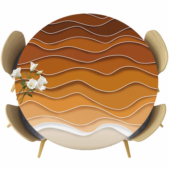 Ocean Waves Round Fitted Tablecloth with Elastic Edge, Abstract Spray Beach Stretch Table Covers for 45"-54" Tables Wipeable Table Cloth for Outdoor