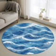 thumbnail image 1 of Ocean Waves Round Living Room Rugs 3.3 ft, Blue Sea Water Nautical Nature Scenery Washable Area Rug with Non-Slip Sturdy Edge Binding Round Front Door Mat Floor Carpet for Entryway, 1 of 9