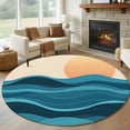 thumbnail image 1 of Ocean Waves Round Living Room Rugs 8 ft, Sun Watercolor Washable Large Area Rug with Non-Slip Sturdy Edge Binding Round Carpet for Dining Room Kitchen Office, 1 of 9