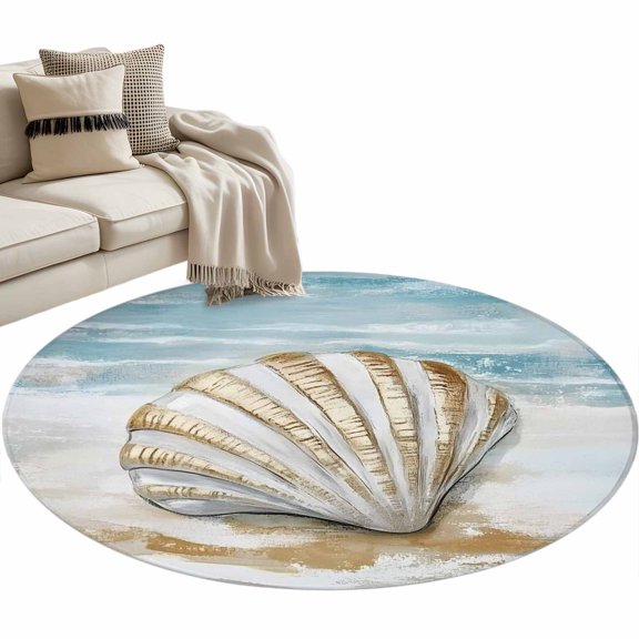 Ocean Waves Round Area Rug 3 ft Beach Waves Sand Coastal Washable Rugs for Living Room, Non Slip Soft Carpet for Bedroom Entryway Dining Room