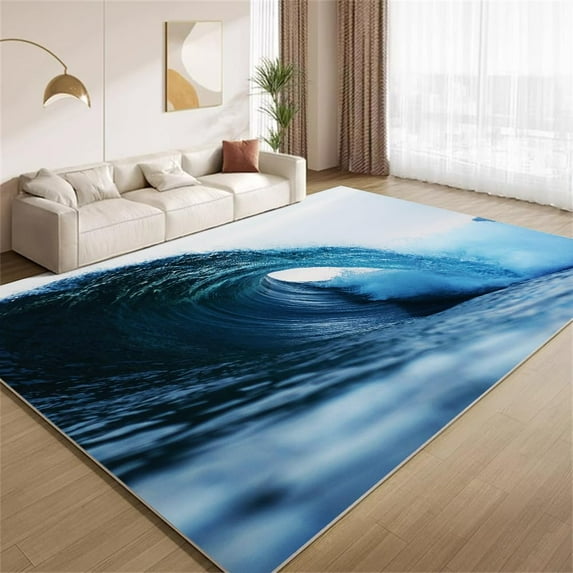 Ocean Waves Rug 3x5ft Area Rugs Deep Blue Ocean Scenery Rugs Ultra Soft Washable Carpet with Non Slip Backing for Living Room Bedroom Gameroom Study Office Home Decor Mat