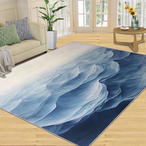 Ocean Waves Rug, Sea Waves Area Rugs for Living Room, Blue Theme Washable Non-Slip Carpet, Wave Rugs, Kids Carpet - Ocean Home Decor & Gift 5 x 7ft