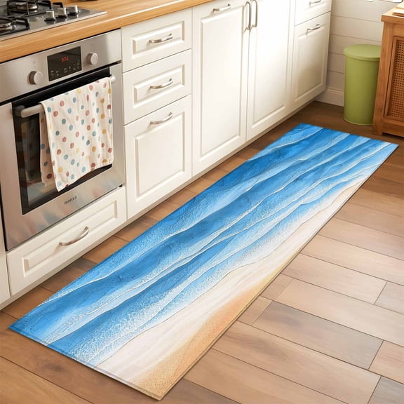 Ocean Waves Runner Rugs 2x6 ft Abstract Gradient Orange Blue Waves Beach Washable Hallway Rugs Non-Slip Floor Mats Absorbent Carpet Bedside Runners for Bedroom Kitchen Bathroom Laundry Room