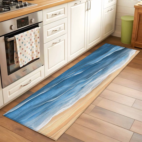Ocean Waves Runner Rugs 2x6 ft Abstract Gradient Yellow Blue Waves Beach Washable Hallway Rugs Non-Slip Floor Mats Absorbent Carpet Bedside Runners for Bedroom Kitchen Bathroom Laundry Room