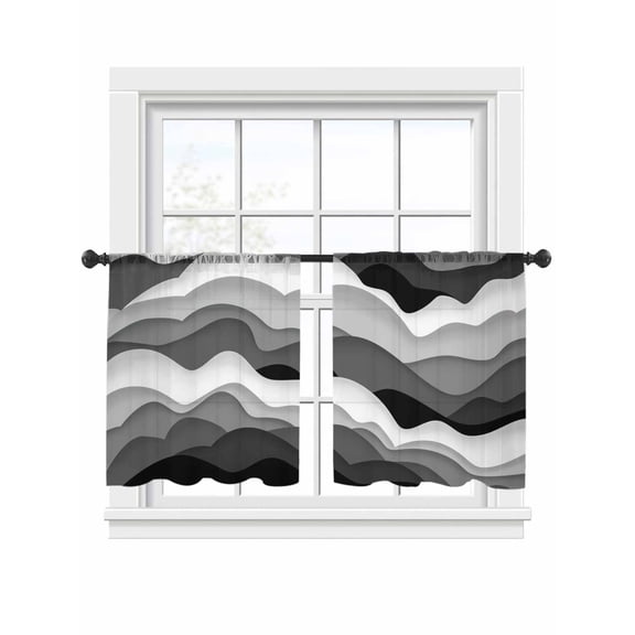 Ocean Waves Sheer Curtains 2 Panels Set Gray White Wave Sheer Window Curtains Light Filtering Rod Pocket Voile Drapes for Bedroom Living Room 52"x45"