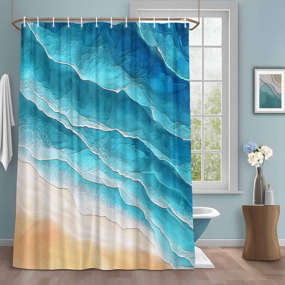 Ocean Waves Shower Curtains for Bathroom, Abstract Gradient Orange Teal Waves Beach Washable Fabric Shower Curtain with Hooks Waterproof Bathroom Decor Sets, 72 x 72 Inches