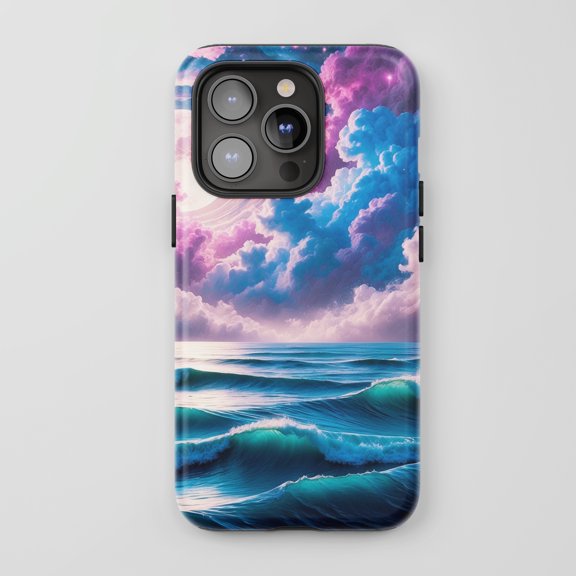 Ocean Waves Sky Clouds Phone Case For All iPhone Series Tough Protective Case Fantasy Art Blue Pink