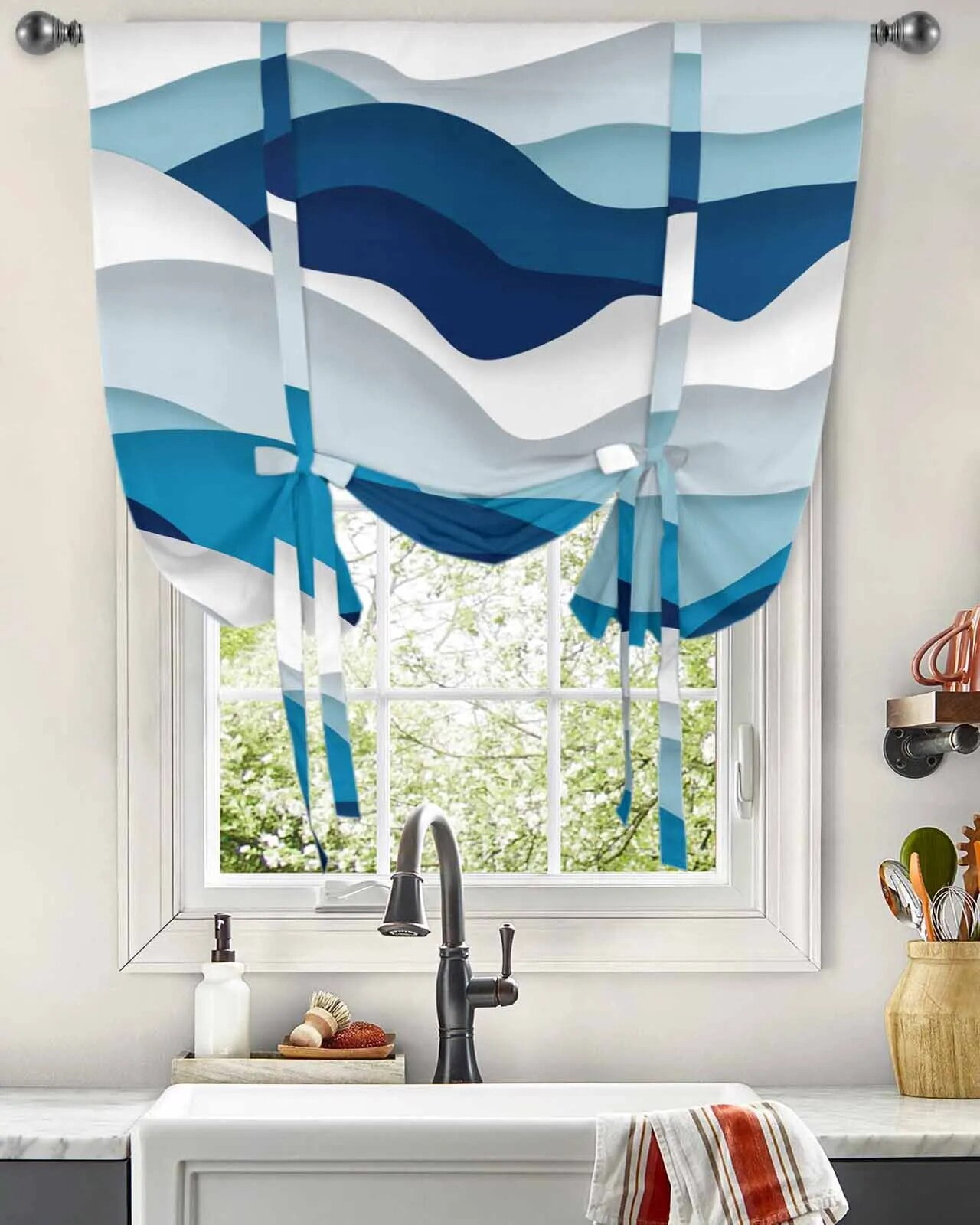 Ocean Waves Spray Blue Gradient Curtains for Living Room Bedroom Modern