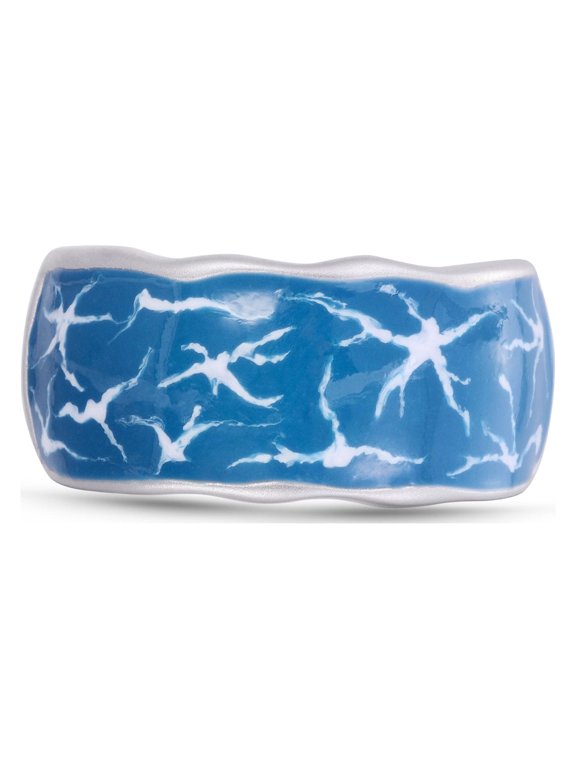 Ocean Waves Sterling Silver & Enamel Band Men Ring
