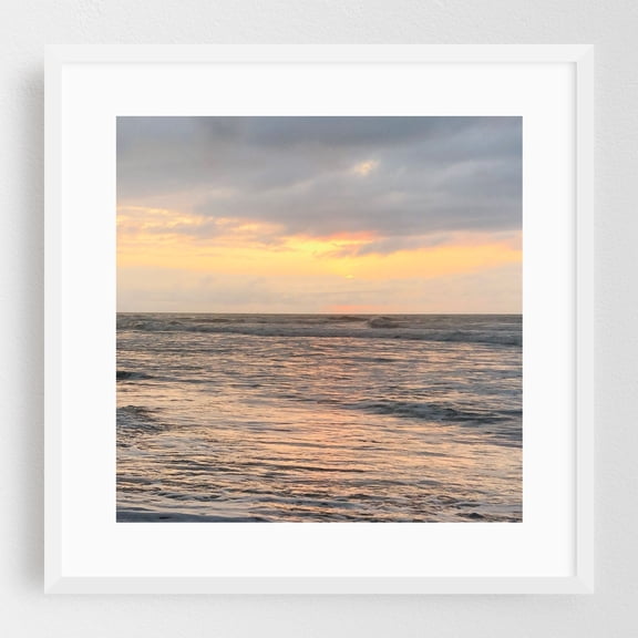 Ocean Waves Under a Stormy Sky - Recife State of Pernambuco Brazil Photography Sunset Ocean Seascape Waves Beach Coast Scenic White Framed Wall Art Print 20 x 20 inches