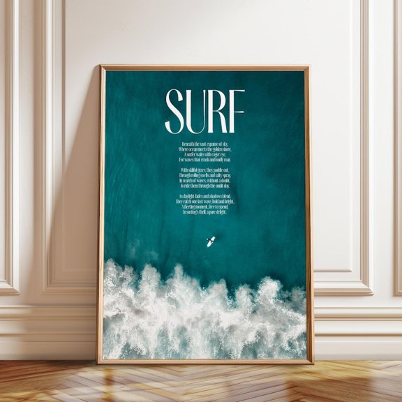 Ocean Waves Surf Coastal Wall Art Print, Unframed Paper Poster 8x10in
