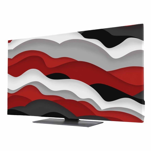 Ocean Waves TV Dust Cover 24 Inch, Black Red Wave Gradient Computer Monitor Cover Dustproof Stretchable Indoor TV Screen Protector for LED LCD Universal Monitors