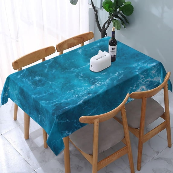 Ocean Waves Teal Turquoise Blue Waterproof Picnic Party Rectangle Table Cloth Cover Decorations Fabric 60 X 84 Inches Rectangle Tablecloth Home Dining Room Kitchen Decor