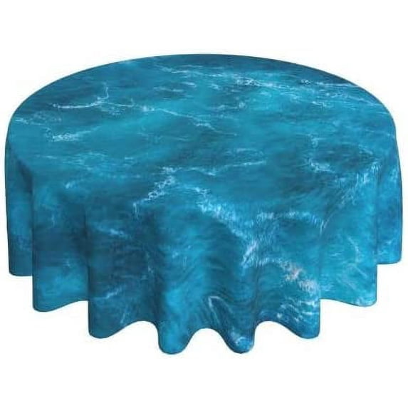 Ocean Waves Teal Turquoise Blue Waterproof Picnic Patio Party Round Table Cloth Cover Decorations Fabric 60 Inch Circular Tablecloth for 20-47 Inch Home Dining Room Kitchen Decor