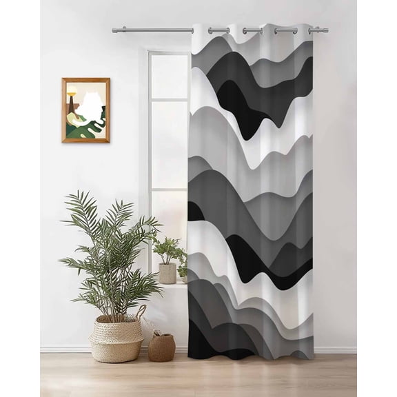 Ocean Waves Thermal Insulated Blackout Curtains for Bedroom 24 Length Gray White Wave Dark Gray Gradient Room Darkening Curtain 1 Panel Grommet Window Curtain Drape for Living Room Nursery Room