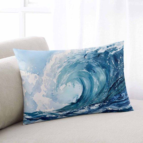 Ocean Waves Throw Pillow Covers, Summer Nautical Coastal Seawater Blue Soft Breathable Pillow Cases with Invisible Zipper for Sleeping, Toddler Pillowcases for Couch Bed Sofa Chair 12x20 Inches