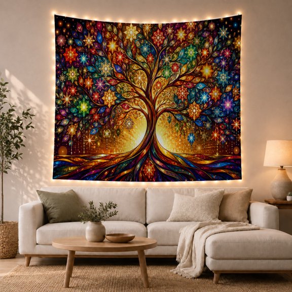 Ocean Waves Tree with Thick Curving Trunk Dominates, Mystical Fantasy for Space Lovers, Galaxy Room Decor, Mother'S Day Gift, Tapestry Wall Hanging for Bedroom and Dorm