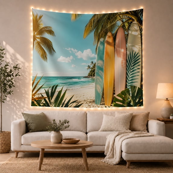 Ocean Waves Tropical with Beach Clear Bright Dotted, Mystical Fantasy for Space Lovers, Galaxy Room Decor, Housewarming Gift, Tapestry Wall Hanging for Bedroom and Dorm