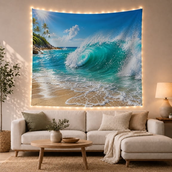 Tropical Beach and Turquoise Waves Tapestry Wall Hanging