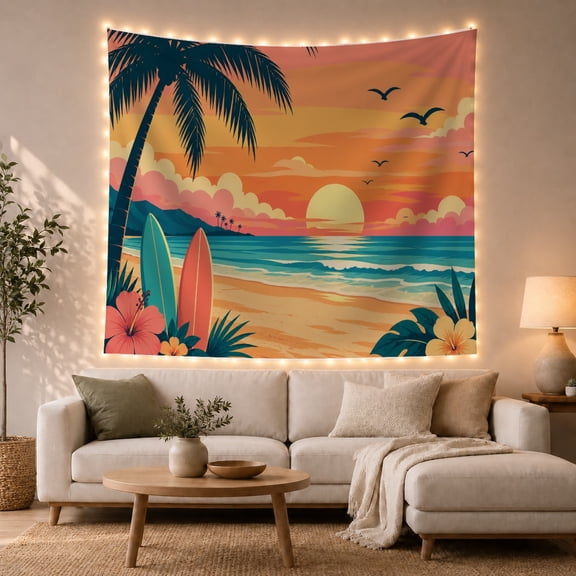 Tropical Beach Sunset Tapestry Wall Hanging