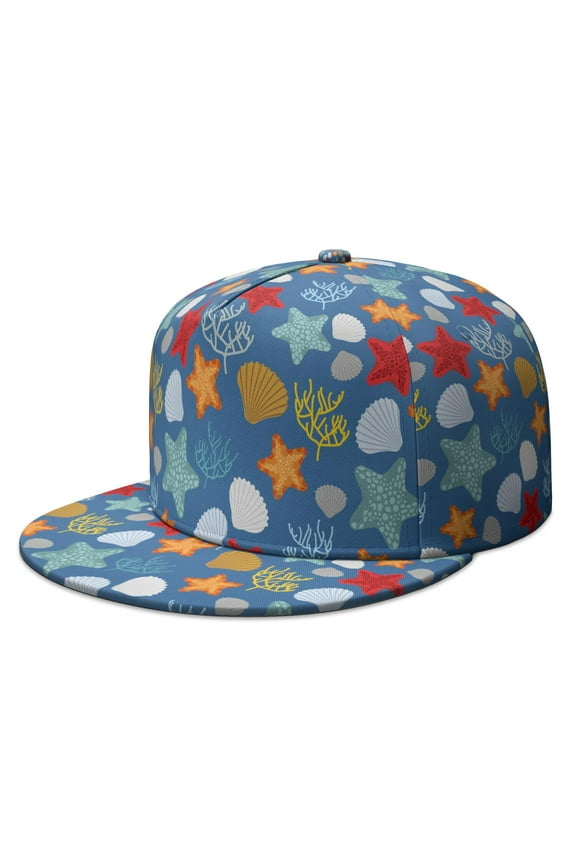 Ocean Waves Trucker Hat – Marine Creatures Design, Breathable Flat Brim Back, Adjustable for Men & Women