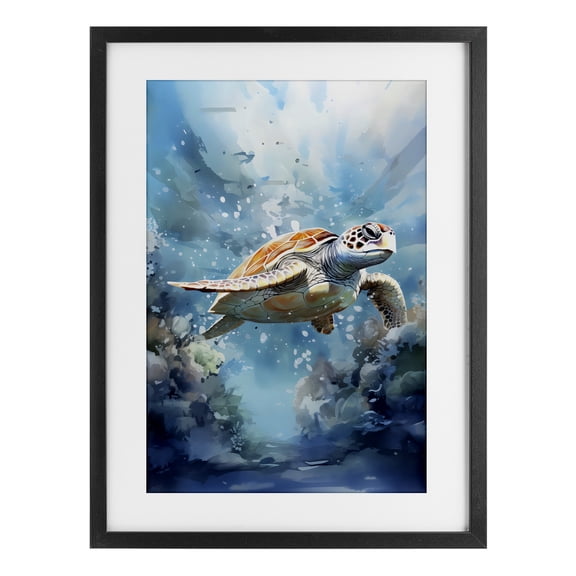 Stupell Industries Ocean Waves Turtle Undersea Black Framed Print Under Glass, design by LSR Design Studio, 20 x 14