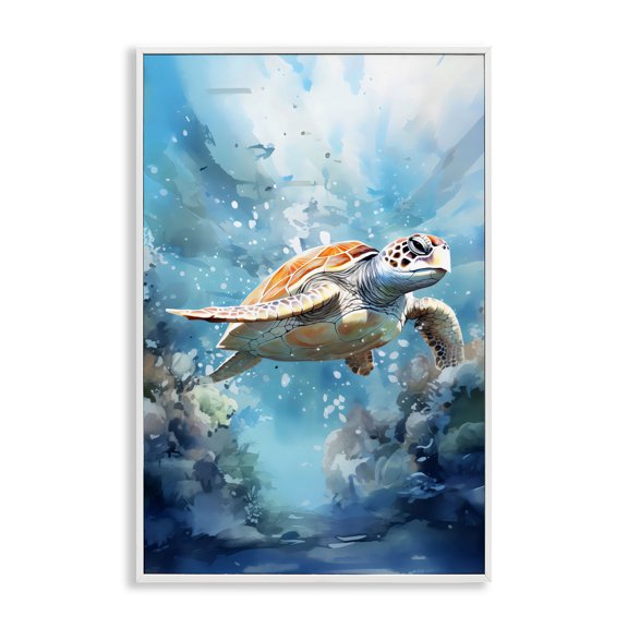 Stupell Industries Ocean Waves Turtle Undersea White Framed Giclee Art, design by LSR Design Studio, 18 x 12