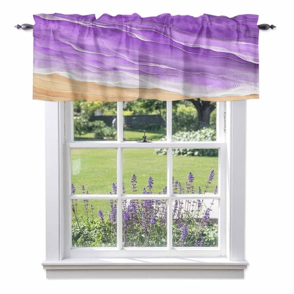 Ocean Waves Valance Curtain for Windows Abstract Gradient Yellow Purple Waves Beach Rod Pocket Curtain Valances Short Window Treatments Panels for Kitchen Bathroom Laundry Room Basement 56 x 16 Inch