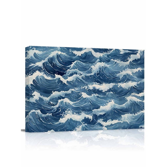 Ocean Waves Wall Art for Living Room,Canvas Picture Wall Decor for Bathroom Bedroom,Summer Beach Coastal Nautical Burlap Painting Artwork for Office Kitchen Hallway Dining Room Home Decor 12"x16"