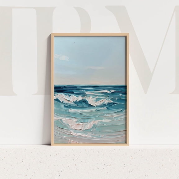 Ocean Waves Wall Art Print, Coastal Beach, Abstract Textured Blue Seascape Artwork Home Decor #553, Unframed Poster Size 8x12