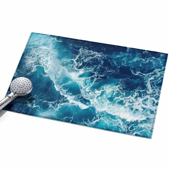 Ocean Waves Washable Area Rug 2 x 3 ft Modern Nautical Dark Blue Ocean Waves, Soft Non Slip Rugs Stain Repellent Indoor Felt Carpet for Living Dining Room Bedroom Home Office